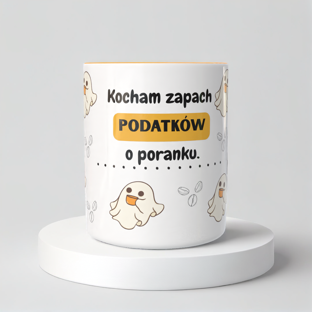 Śmieszny Kubek Dla Księgowych - Kocham zapach podatków o poranku