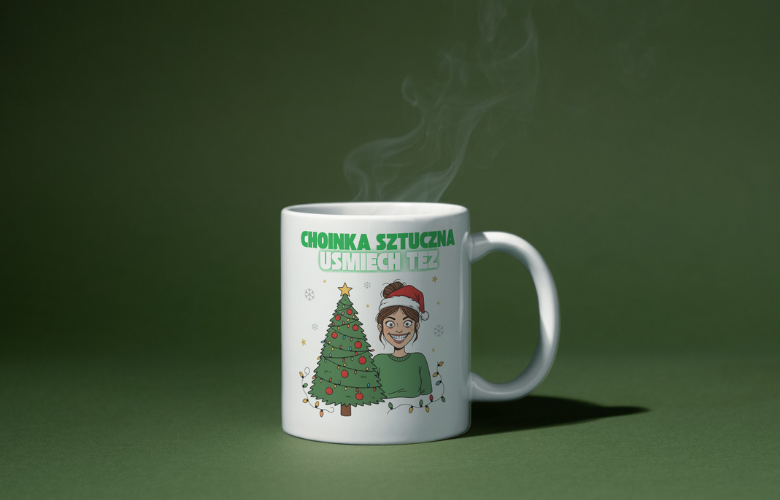 Świąteczny Kubek na Święta - Choinka sztuczna, uśmiech też - obrazek 3