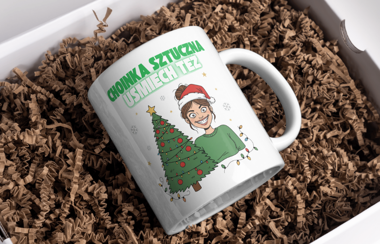 Świąteczny Kubek na Święta - Choinka sztuczna, uśmiech też - obrazek 5