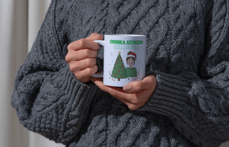 Świąteczny Kubek na Święta - Choinka sztuczna, uśmiech też - obrazek 4