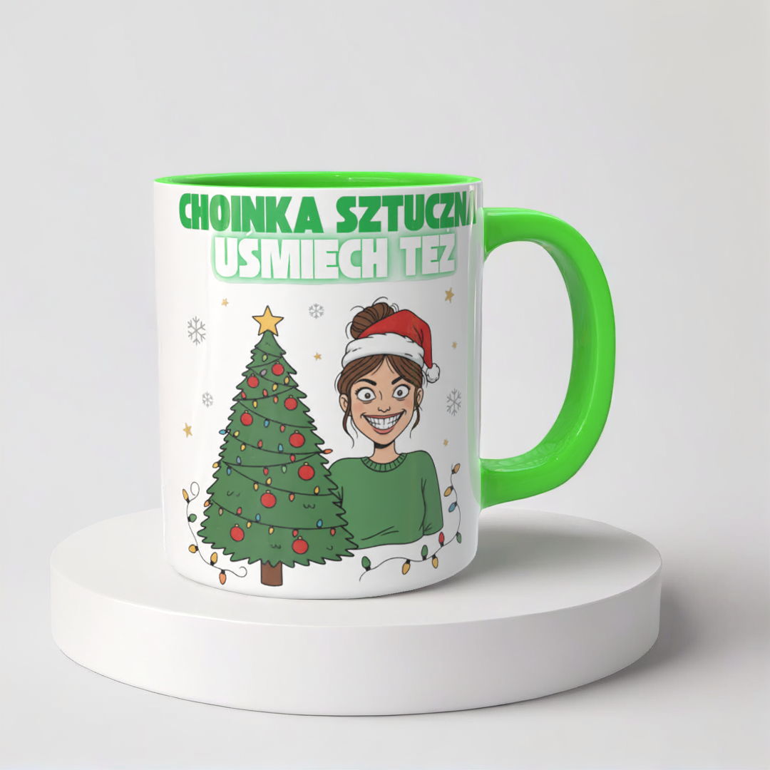 Świąteczny Kubek na Święta - Choinka sztuczna, uśmiech też