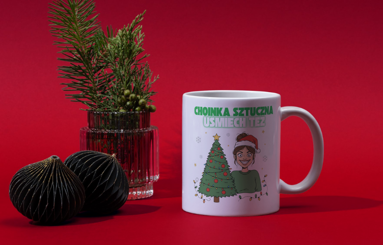 Świąteczny Kubek na Święta - Choinka sztuczna, uśmiech też - obrazek 6