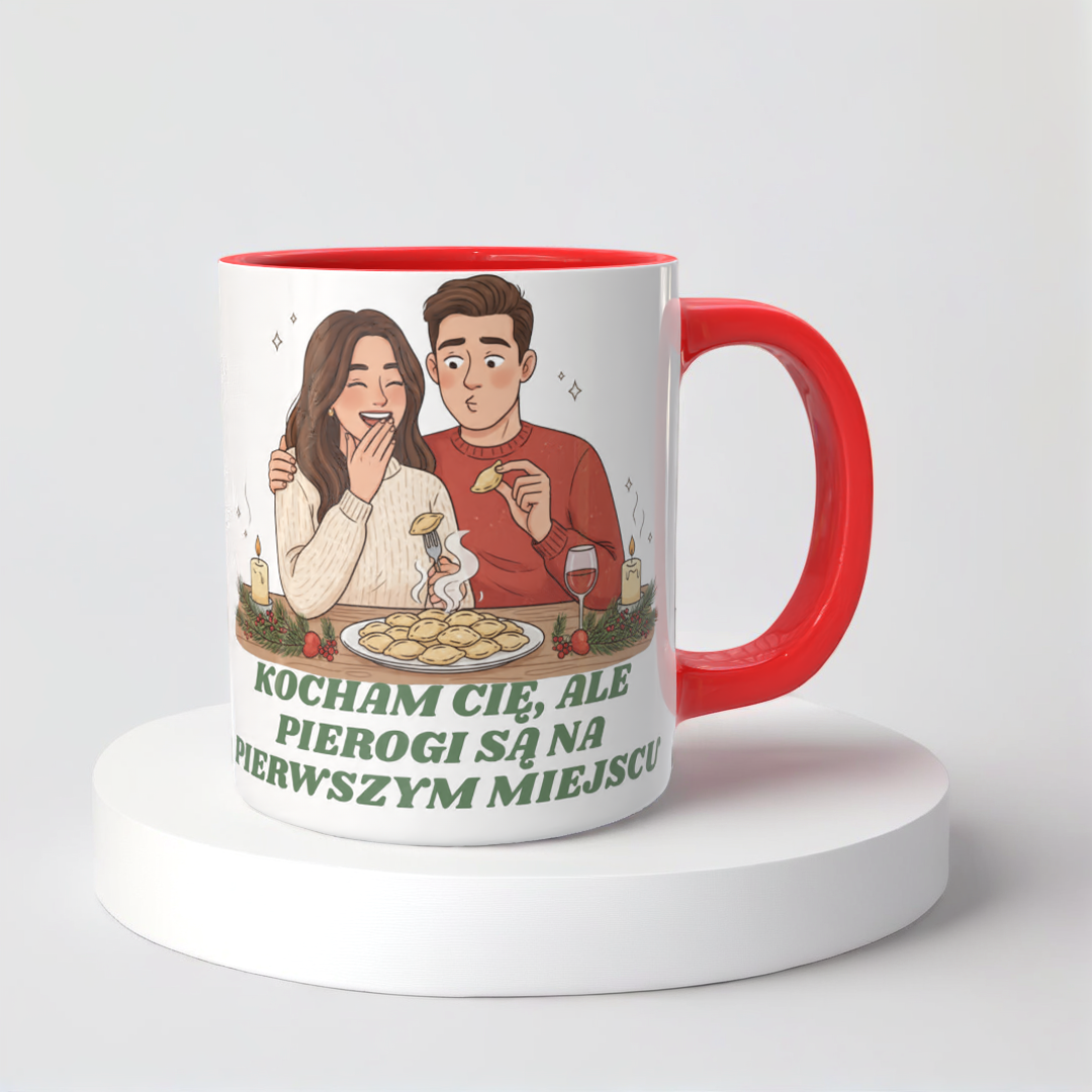 Świąteczny Kubek na Święta - Kocham Cię, ale pierogi są na pierwszym miejscu