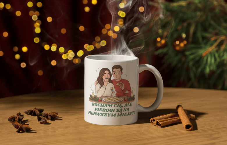 Świąteczny Kubek na Święta - Kocham Cię, ale pierogi są na pierwszym miejscu - obrazek 2