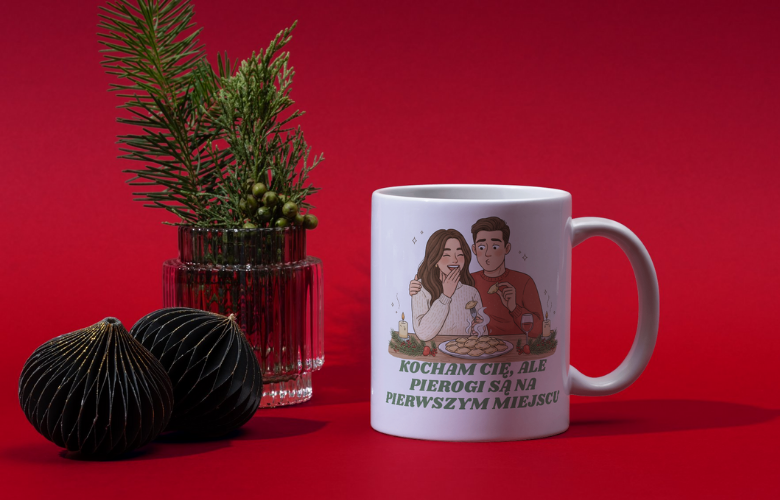 Świąteczny Kubek na Święta - Kocham Cię, ale pierogi są na pierwszym miejscu - obrazek 3