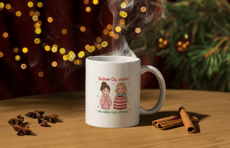 Świąteczny Kubek na Święta - Kocham Cię, siostro, ale oddaj moje ubrania - obrazek 3