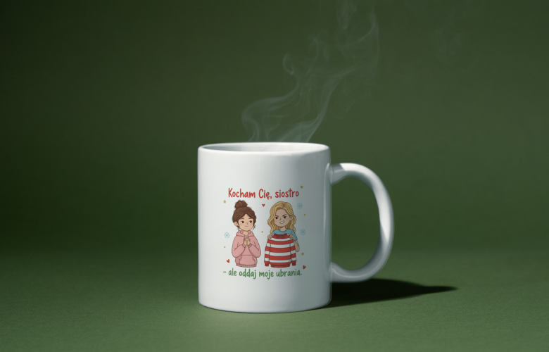 Świąteczny Kubek na Święta - Kocham Cię, siostro, ale oddaj moje ubrania - obrazek 2