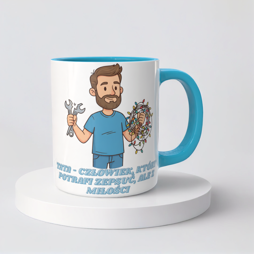 Świąteczny Kubek na Święta - Tata - człowiek, który potrafi zepsuć, ale z miłości